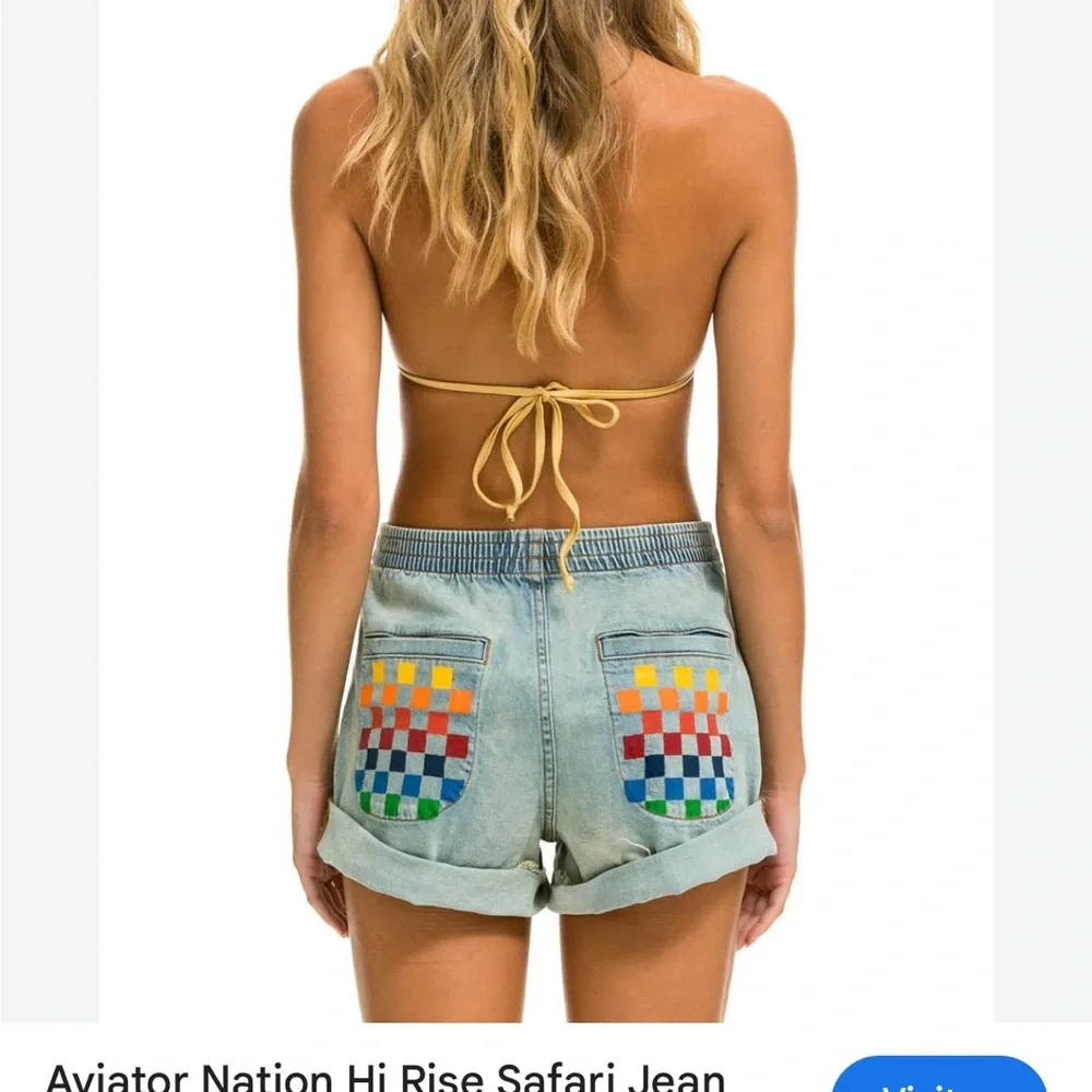 Aviator Nation Blue Jean Shorts Distressed High-Waisted - Picture 4 of 5